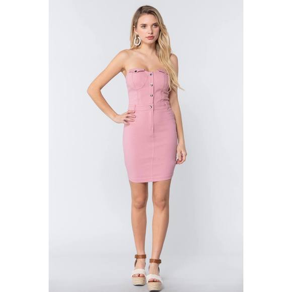 Strapless Button Down Mini Dress - Picture 2 of 7